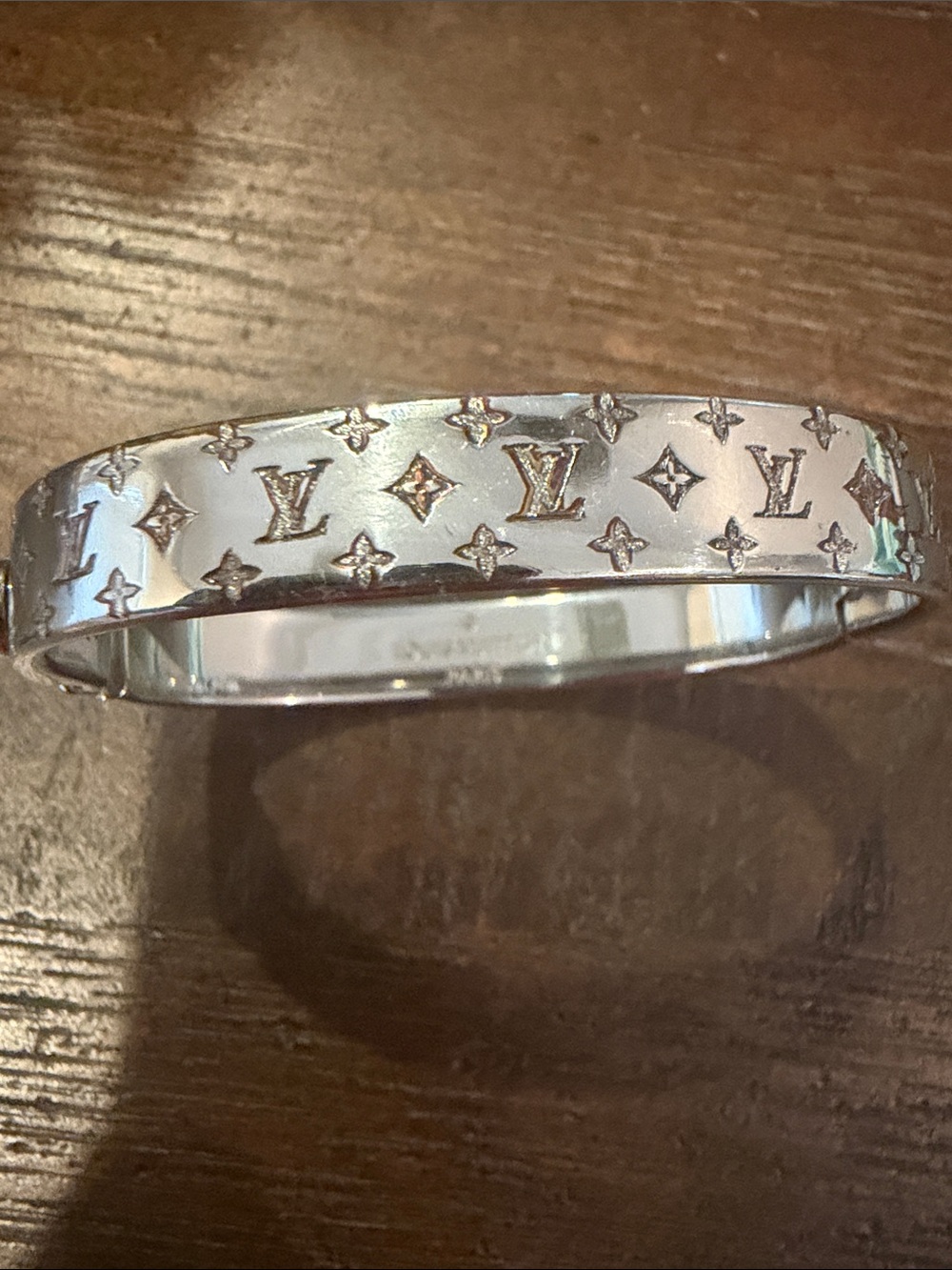Louis Vuitton Silver Monogram Engraved Bangle Bracelet - Picture 2 of 6